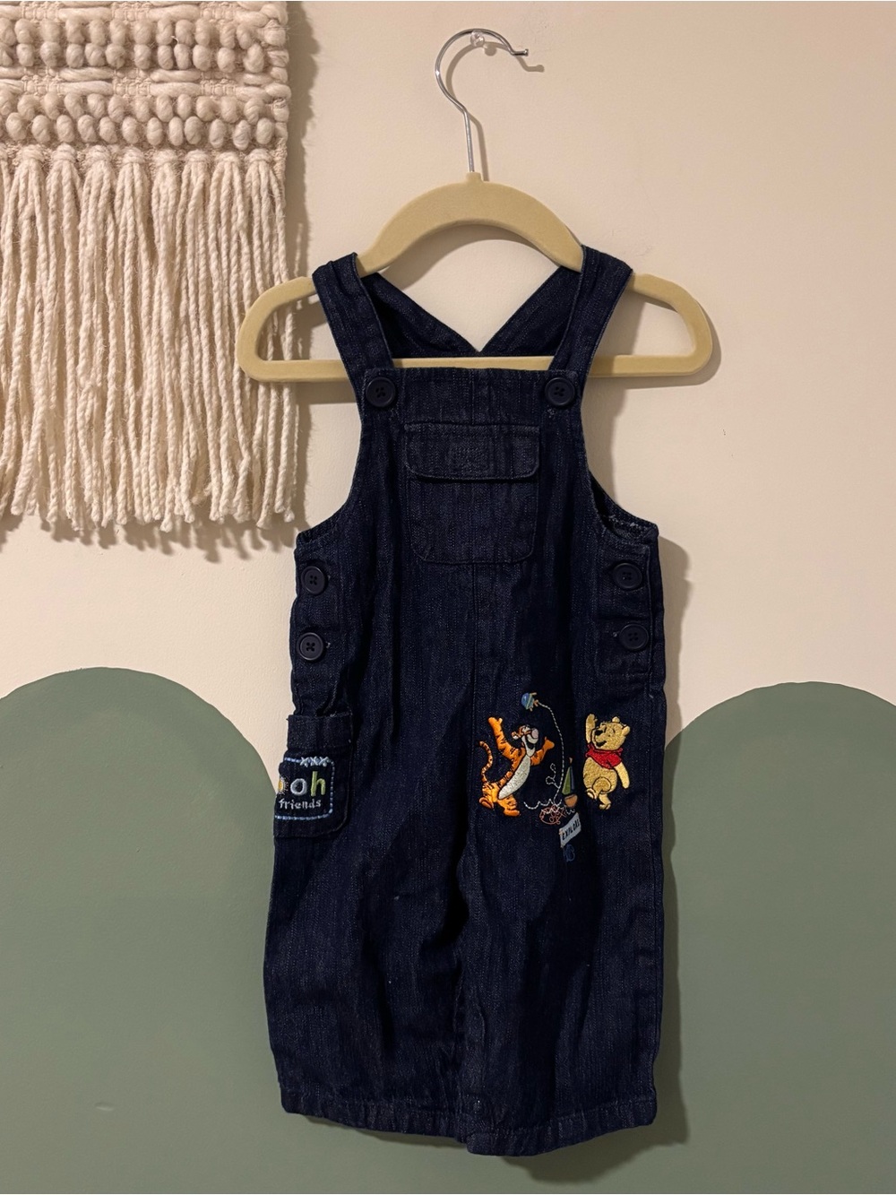 Infants 3-6 mo Disney Vintage POOH & FRIENDS Tiger Explore Cotton Denim Overalls